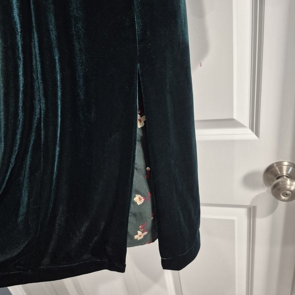 Skies Are Blue Velvet Duster Jacket Size Large Emerald Green Long Blazer Holiday - Picture 6 of 13